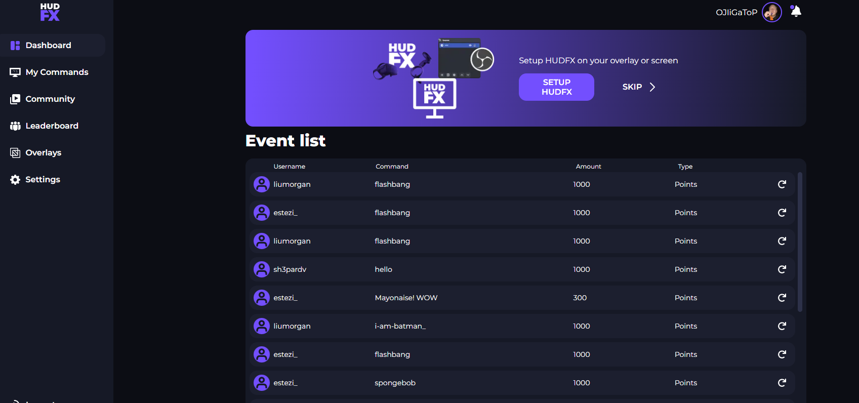 Приклад роботи HUDFX оверлеїв на екрані стрімера