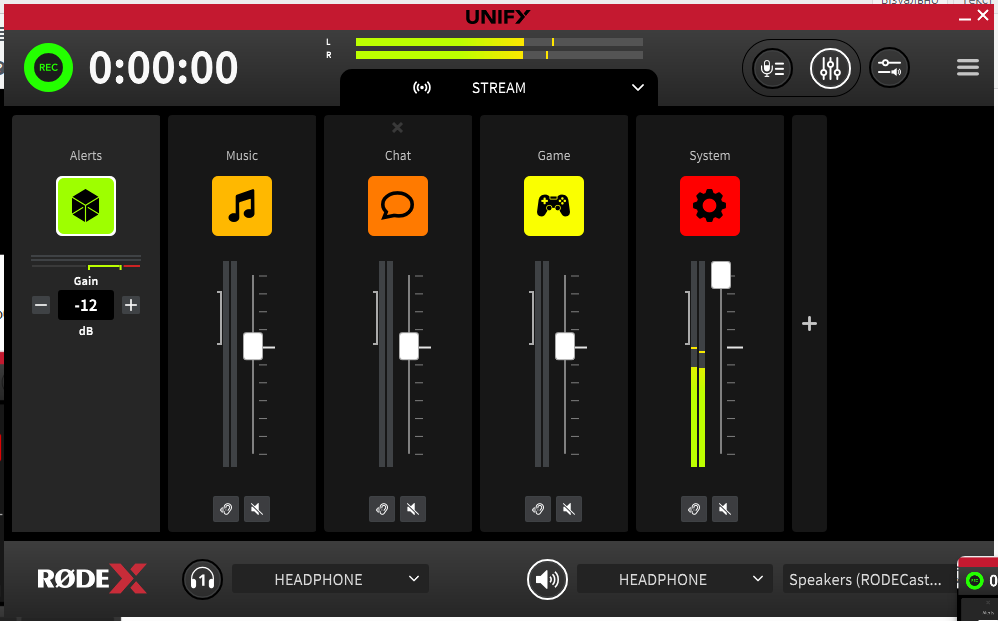 RODE UNIFY - налаштування Gain для окремих аудіо каналів