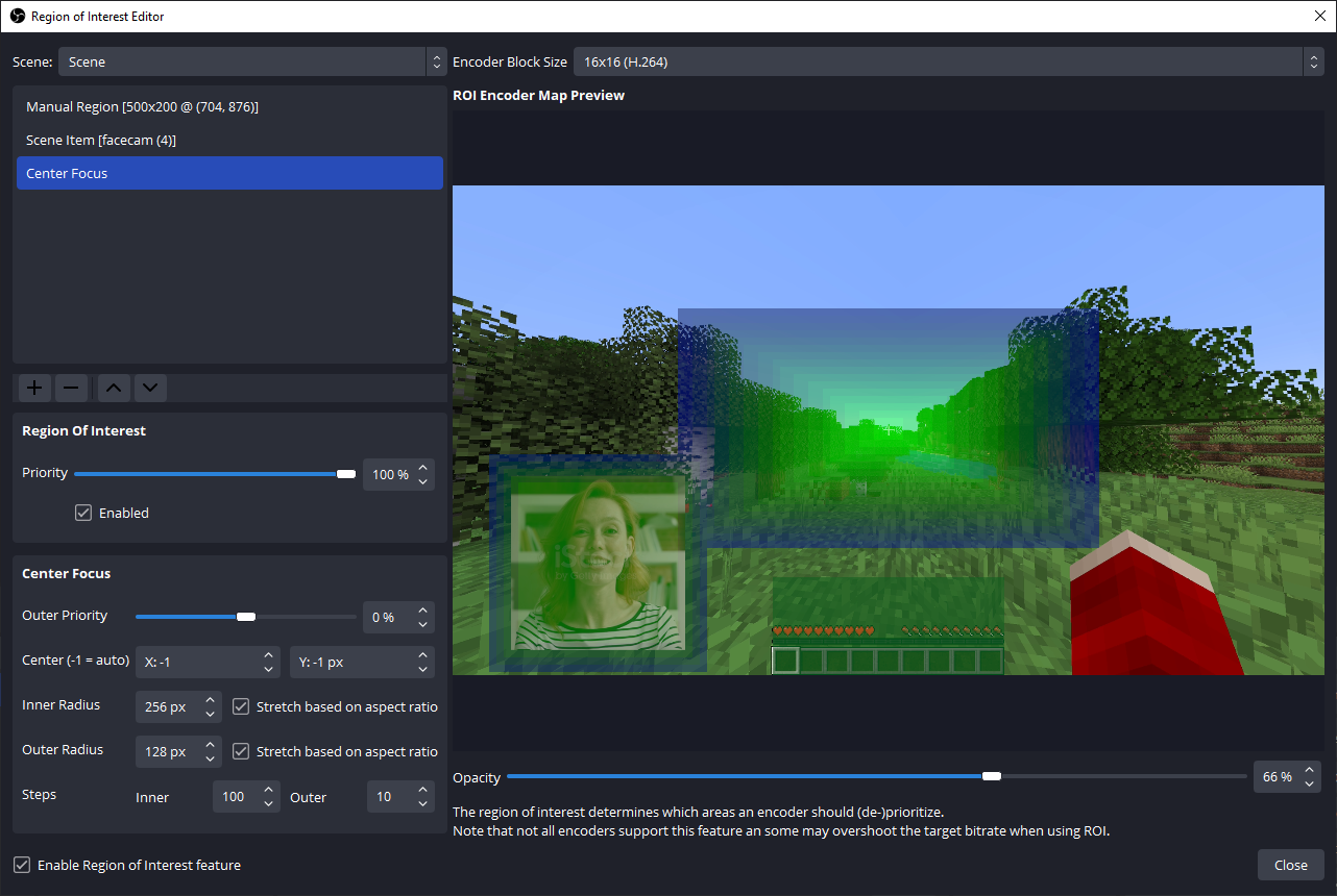 ROI Plugin в OBS Studio - налаштування зон пріоритету